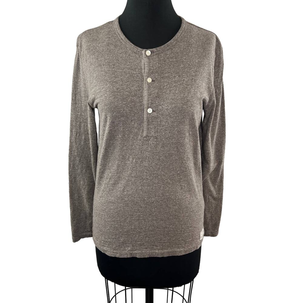 Denim & Supply Ralph Lauren Brown Crew Neck Long Sleeve Henley Top Shirt S Small